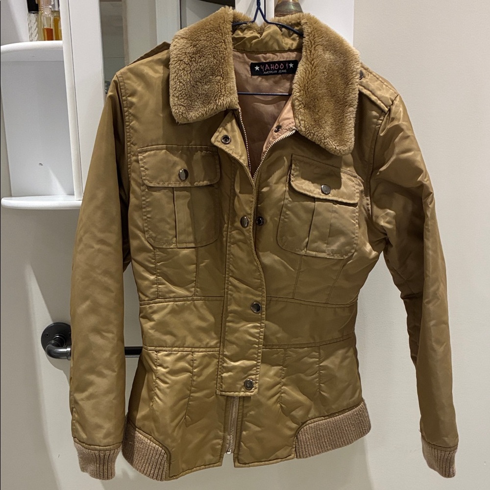 Khaki Utility Jacket with Faux Fur Collar
